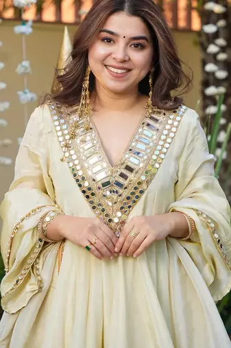 Ivory Embroidered Anarkali Suit with Dupatta – Elegant Festive & Wedding Wear for Women