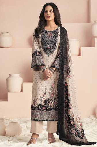 Stylee lifestyle beige lawn cotton digital printed dress material