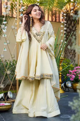 Ivory Embroidered Anarkali Suit with Dupatta – Elegant Festive & Wedding Wear for Women