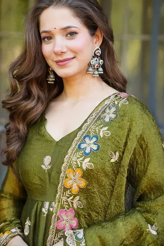 Women's organza floral embroidered anarkali kurta palazzo with dupatta set
