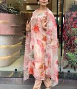 Light pink color organza digital print readymade style suit
