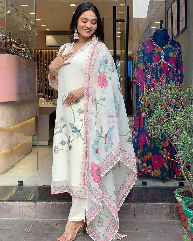 White color organza readymade suit