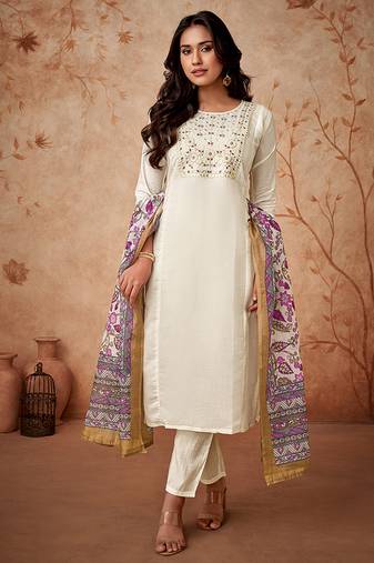 White chanderi viscose ready made suit