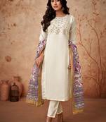 White chanderi viscose ready made suit
