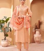 Peach viscose chanderi thread work kurta set