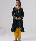 Green embroidered velvet kurta set