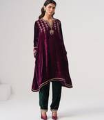 Purple embroidered velvet kurta set