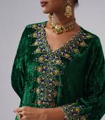 Green embroidered velvet kurta set