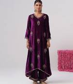 Purple embroidered velvet kurta set