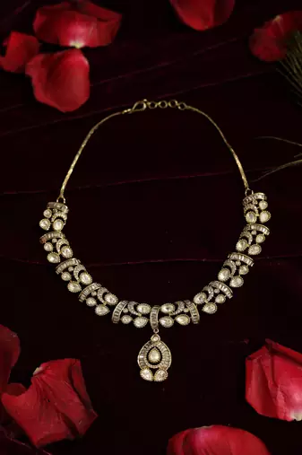 Baguette & polki pendant set