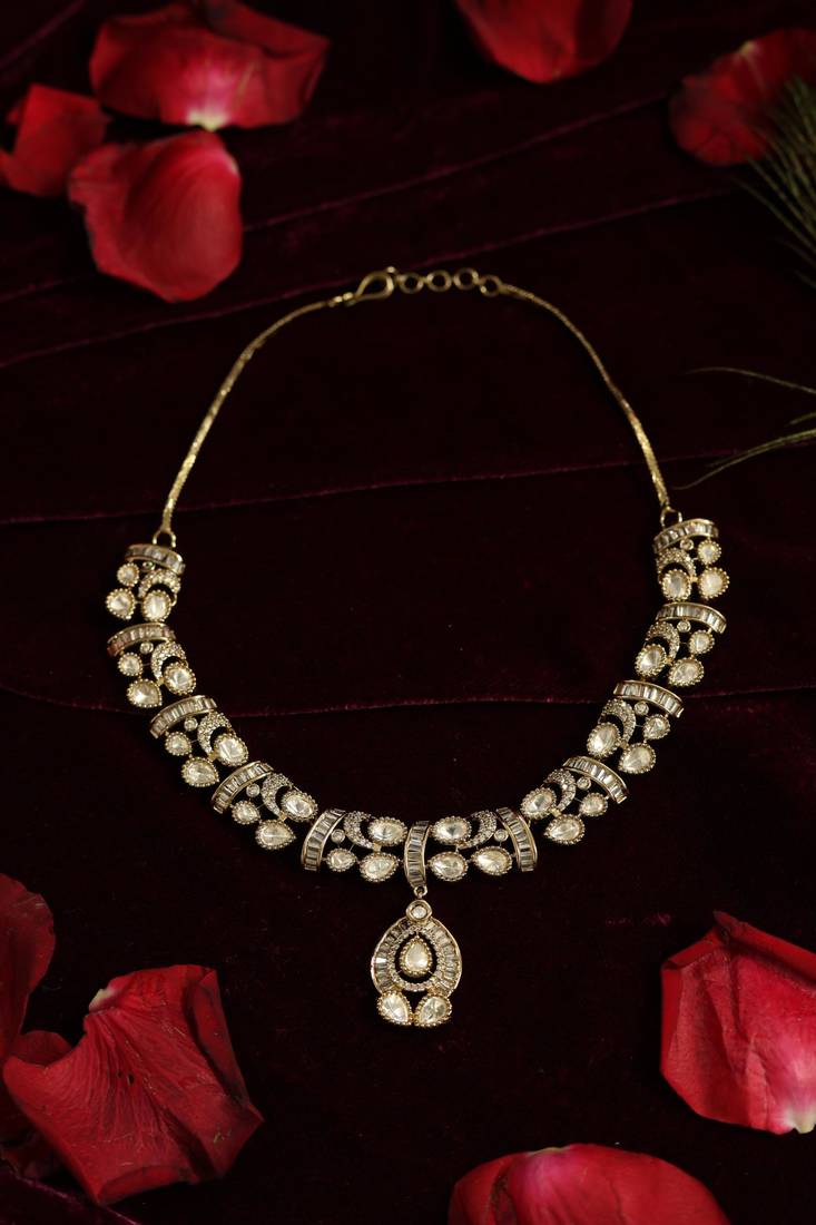 Baguette & polki pendant set