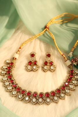 Ruby & gold ethnic choker 3