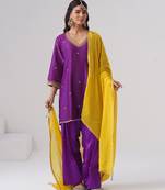 Purple embroidered chanderi silk kurta set