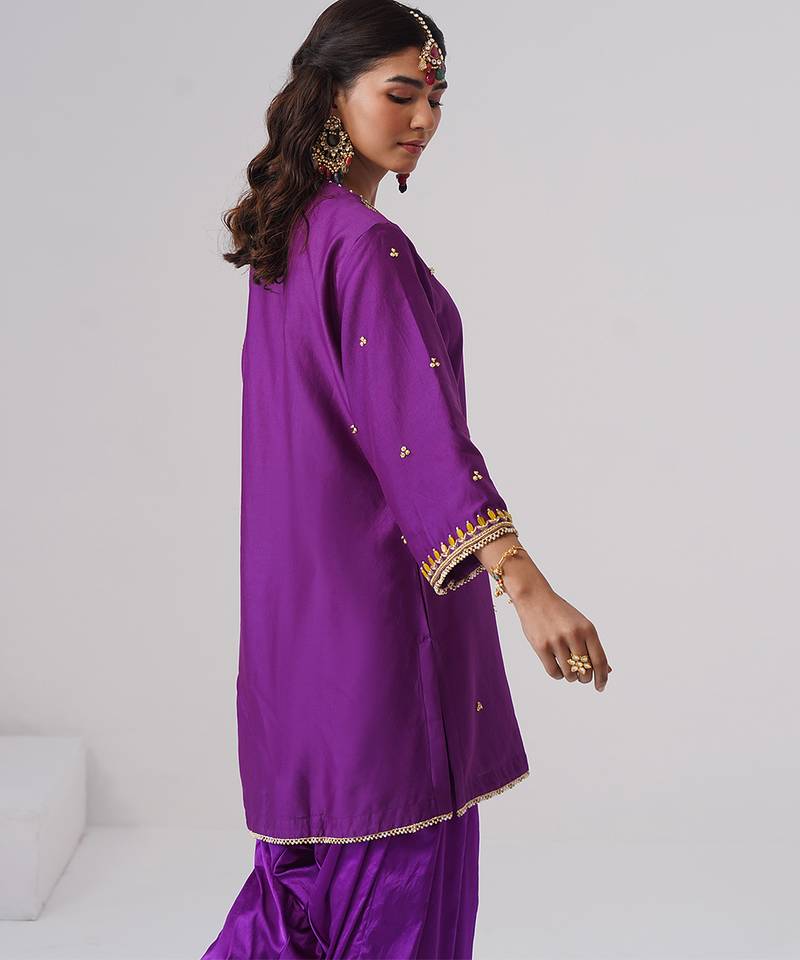 Purple embroidered chanderi silk kurta set