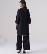 Black embroidered chanderi silk kurta set