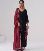 Black embroidered chanderi silk kurta set