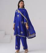 Blue embroidered chanderi silk kurta set