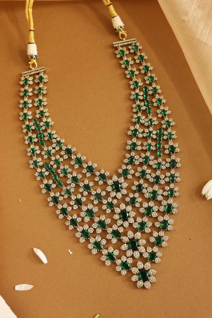 Emerald green floral multi-strand necklace