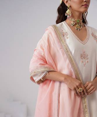White embroidered chanderi silk kurta set 3