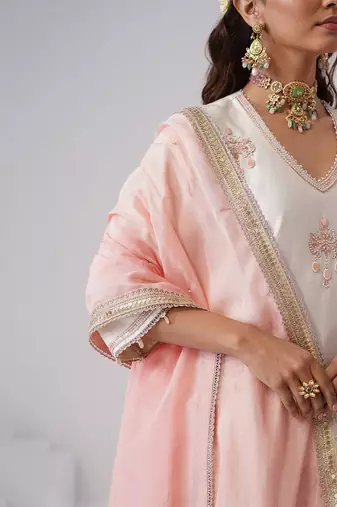 White embroidered chanderi silk kurta set