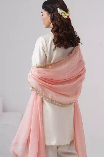 White embroidered chanderi silk kurta set