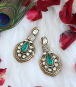 Green teardrop polki earrings