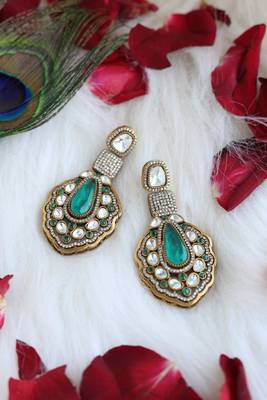 Green teardrop polki earrings 2