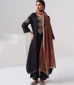 Black embroidered chanderi silk kurta set