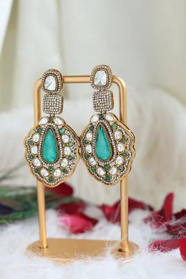 Green teardrop polki earrings 3
