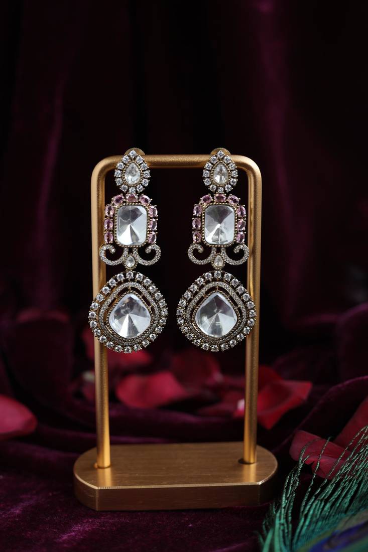Pink & white antique earrings