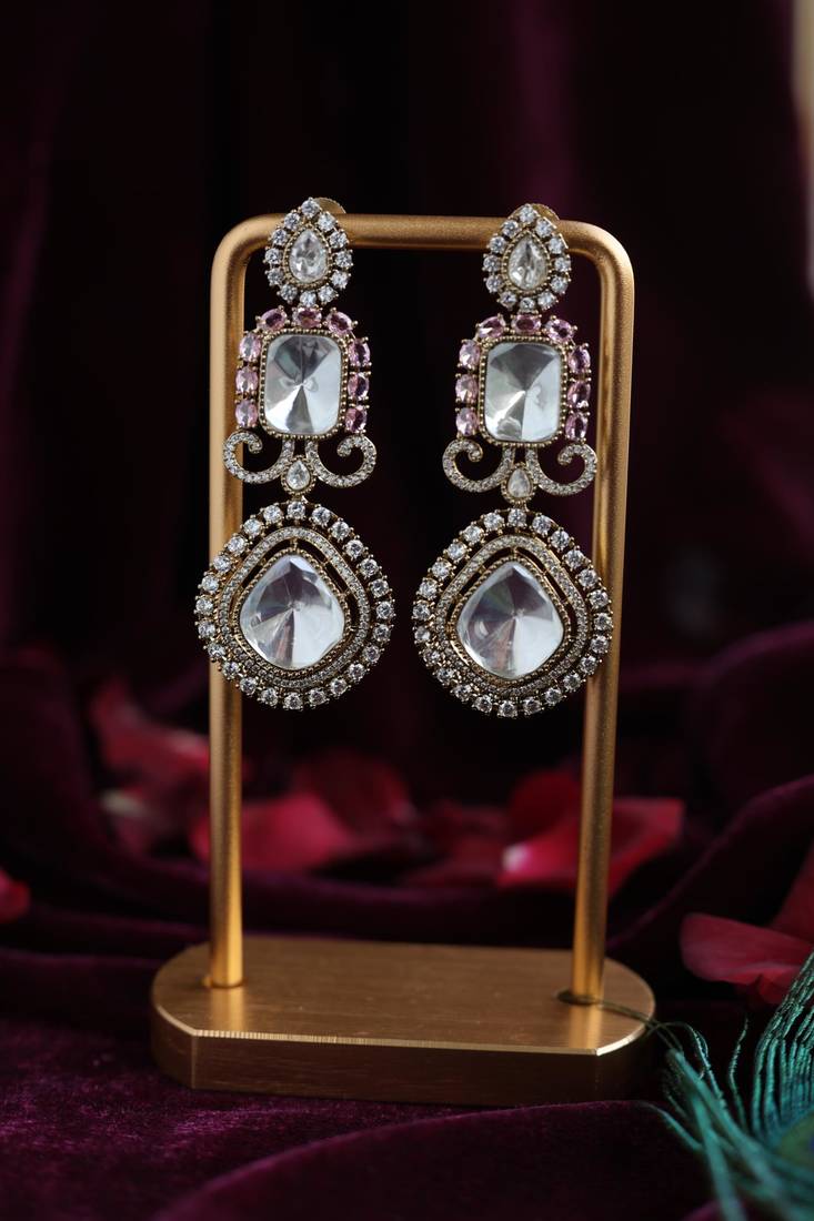 Pink & white antique earrings