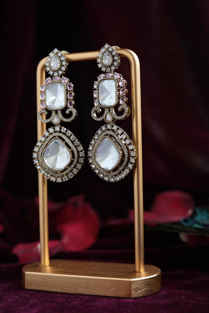 Pink & white antique earrings