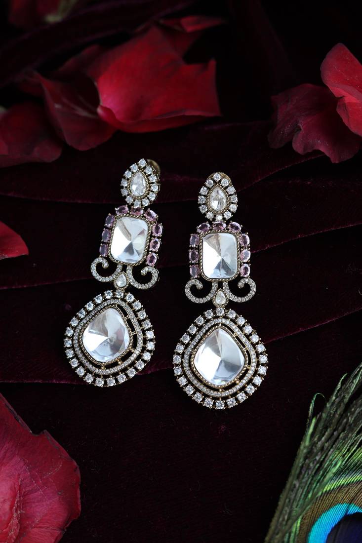 Pink & white antique earrings