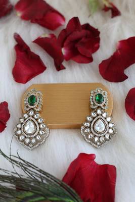 Gold & green floral earrings 1