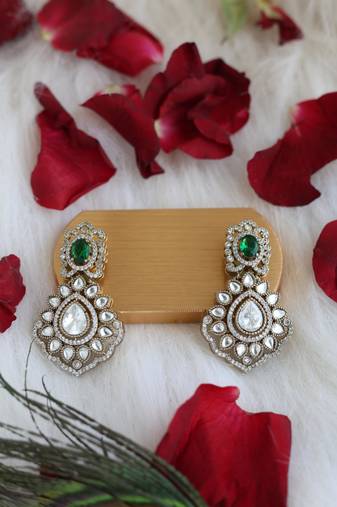 Gold & green floral earrings