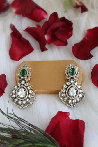 Gold & green floral earrings