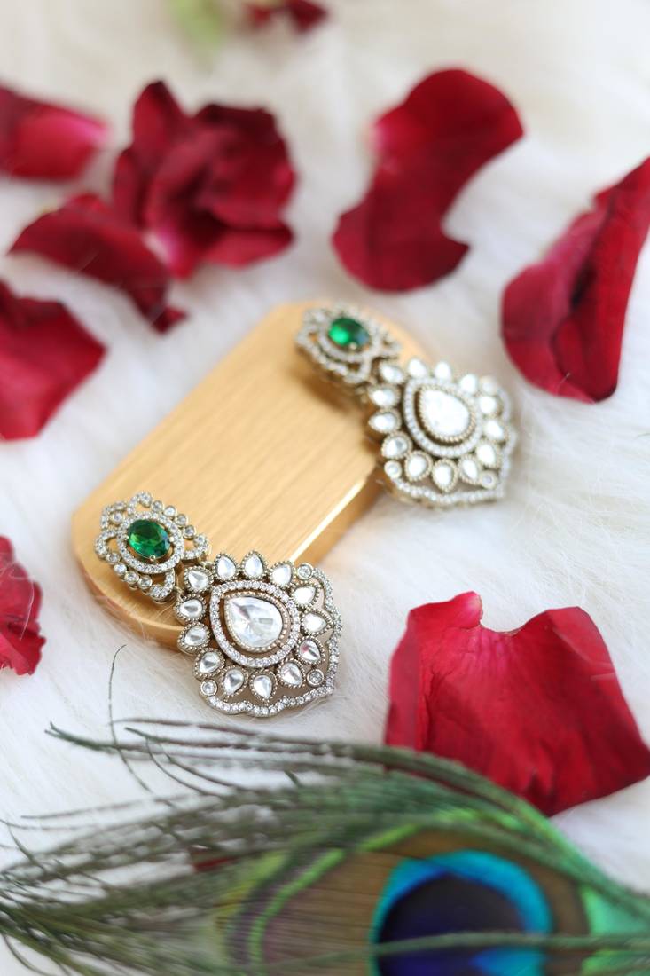 Gold & green floral earrings