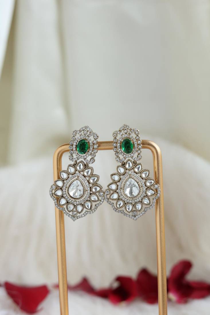 Gold & green floral earrings