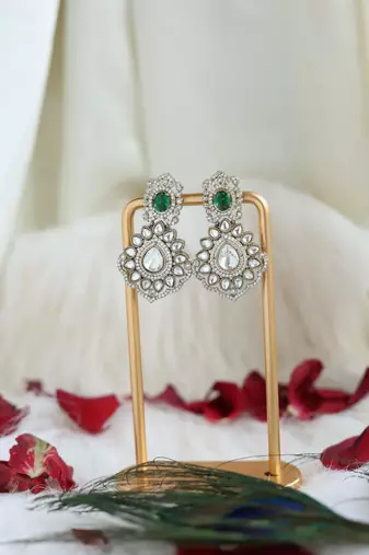 Gold & green floral earrings