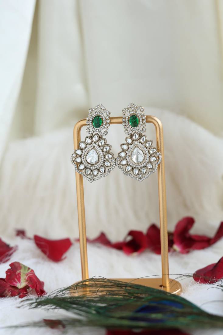 Gold & green floral earrings