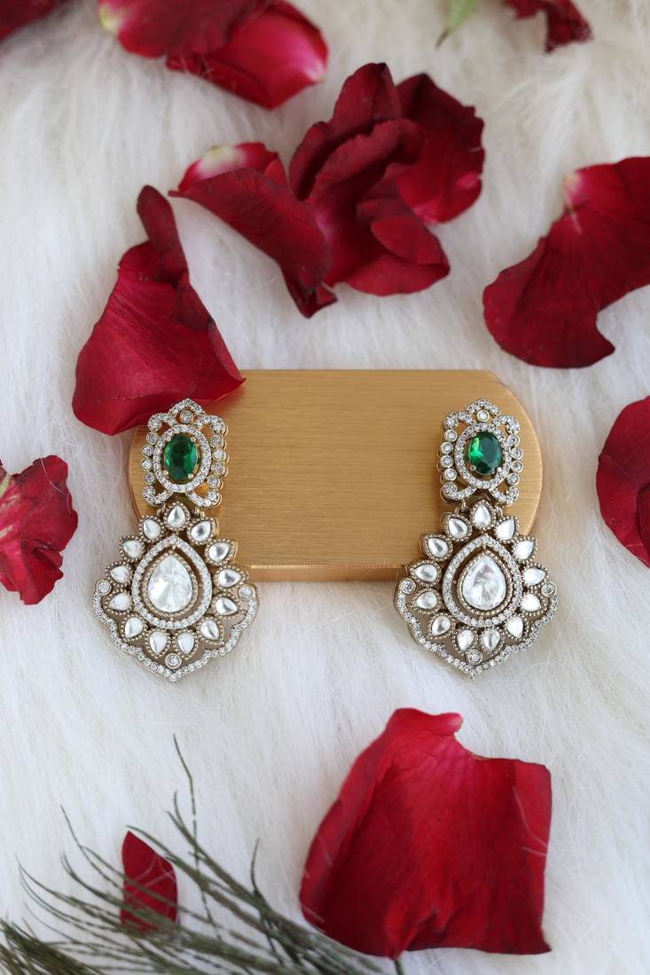 Gold & green floral earrings