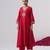Red embroidered chanderi silk kurta set