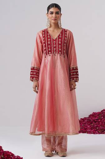 Pink embroidered silk kurta set
