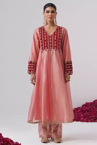 Pink embroidered silk kurta set