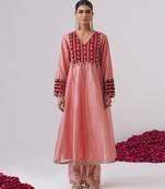 Pink embroidered silk kurta set