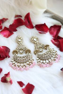 Pink bead chandbali earrings 1