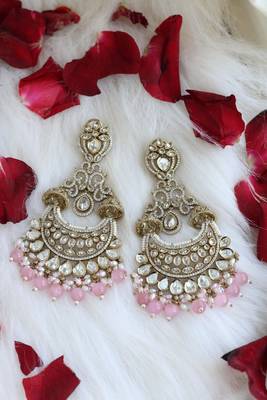 Pink bead chandbali earrings 2