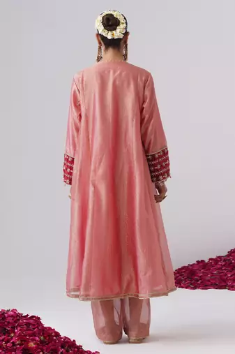 Pink embroidered silk kurta set
