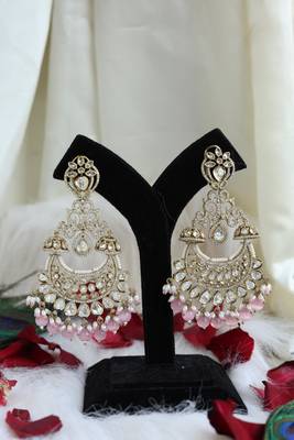 Pink bead chandbali earrings 3