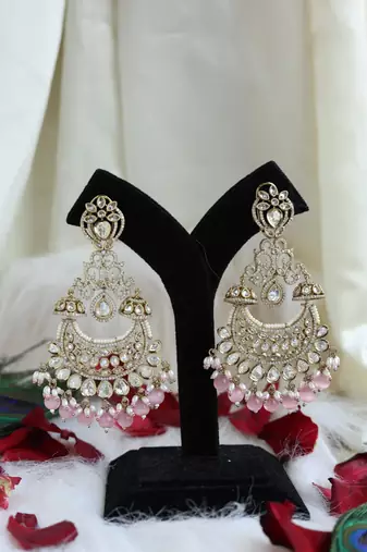 Pink bead chandbali earrings